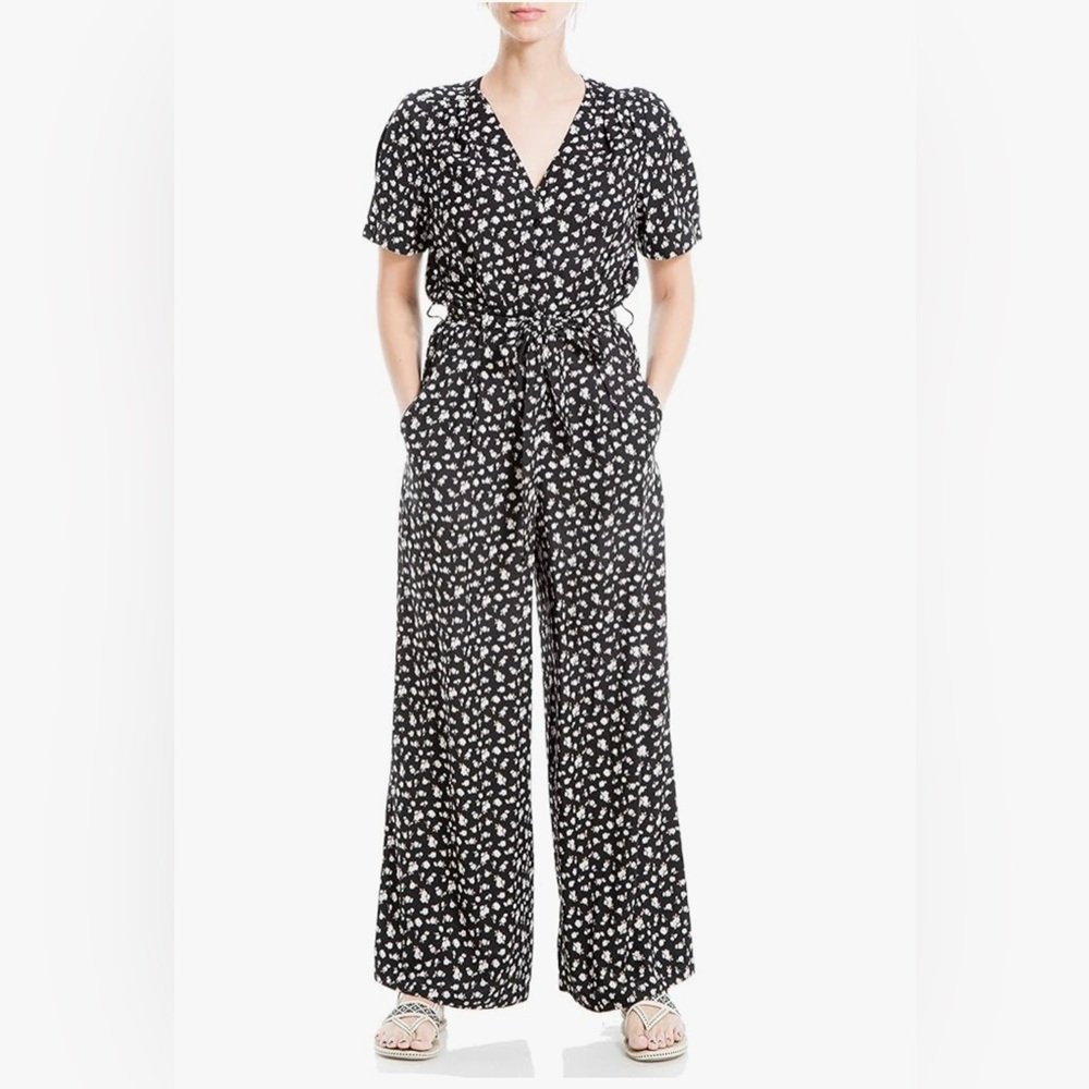 Max Studio Black Floral Midi Jumpsuit